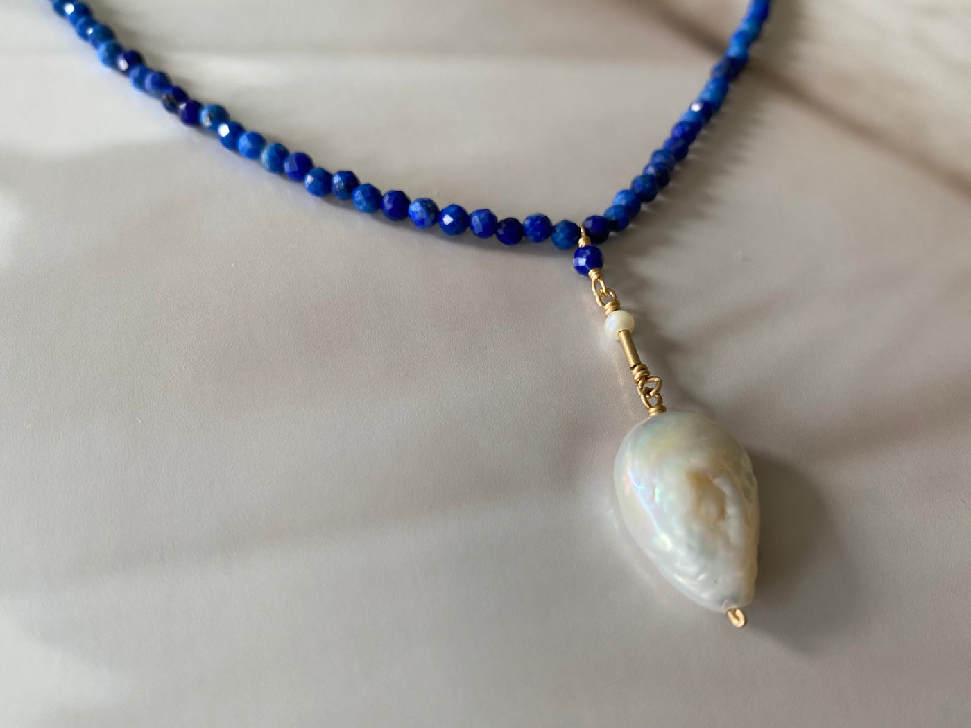 Lapis Lazuli Pearl Drop Necklace