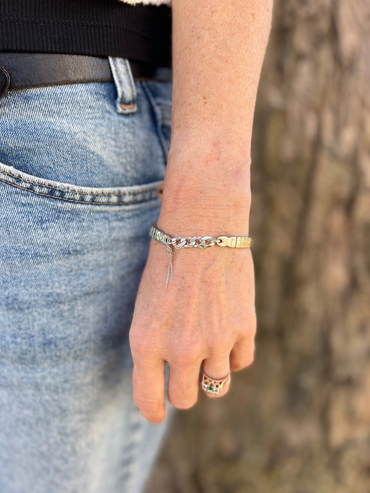 Sterling Curb Chain Watchband Bracelet