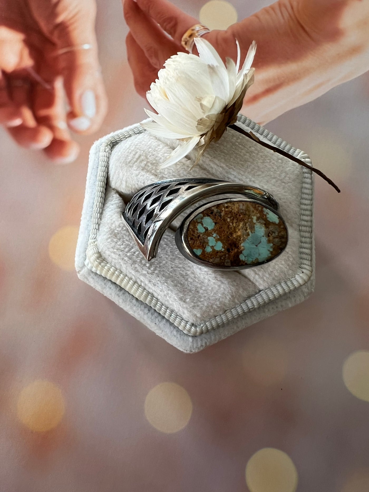 Vintage Turquoise Silver Oblong Ring