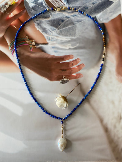 Lapis Lazuli Pearl Drop Necklace