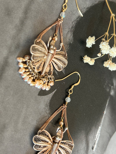 Butterfly and Baby Pearl Earrings