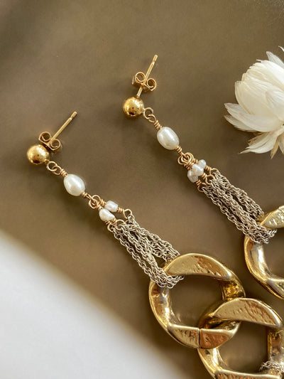 Golden Pearl Drop Earrings