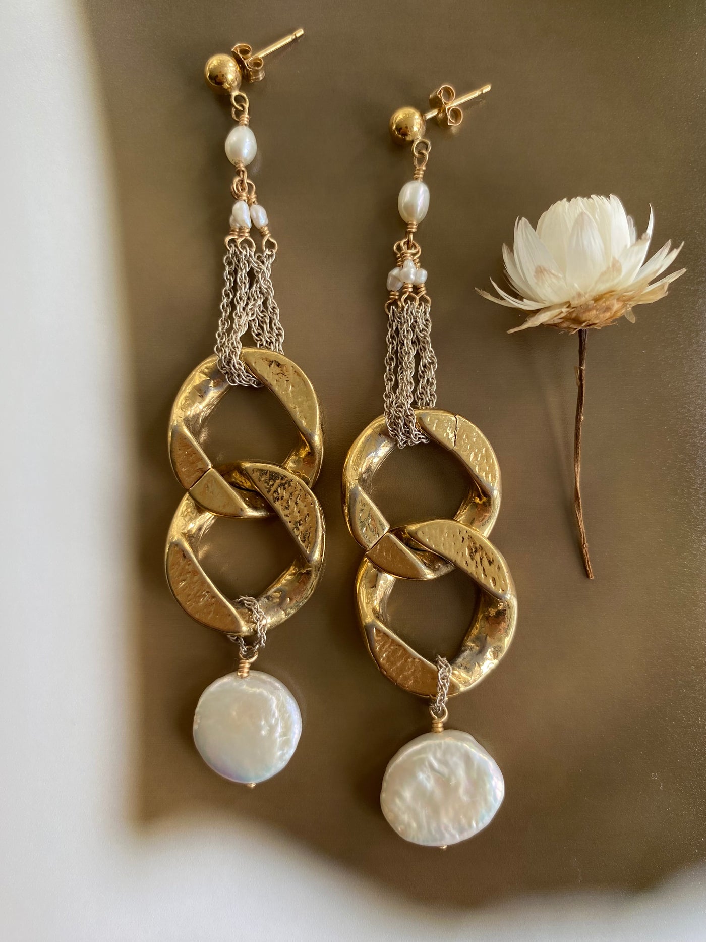 Golden Pearl Drop Earrings