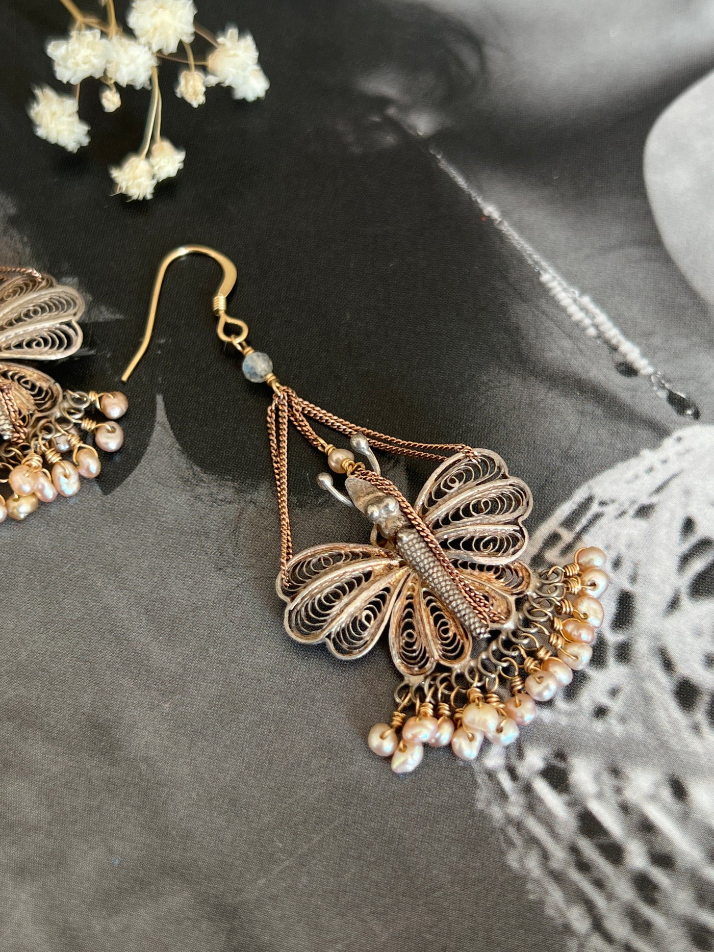 Butterfly and Baby Pearl Earrings