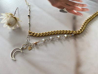 Mixed Metal Moon Drop Necklace