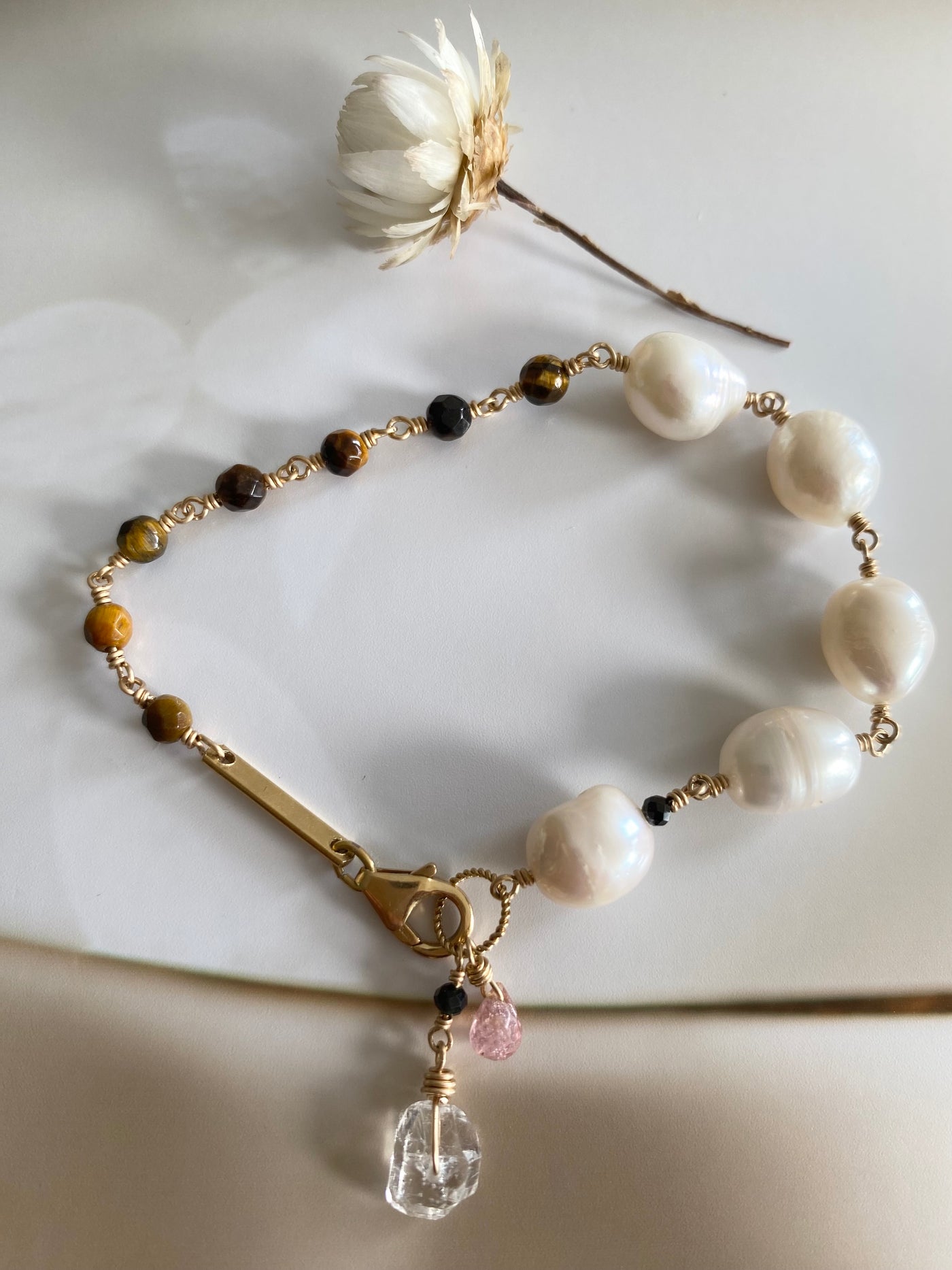 Pearl and Tigers Eye Bracelet