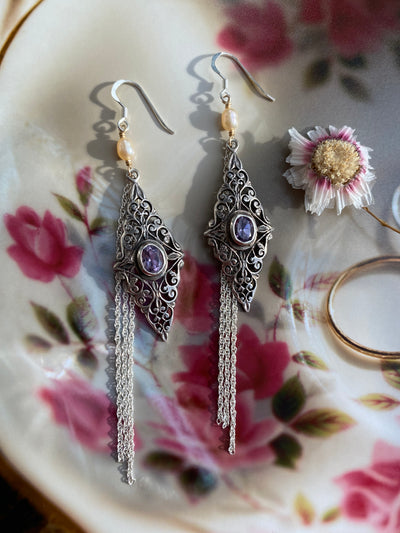 Magic Filigree Amethyst Tassel Earrings