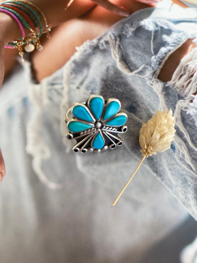 Vintage Sterling Silver Turquoise Flower Ring