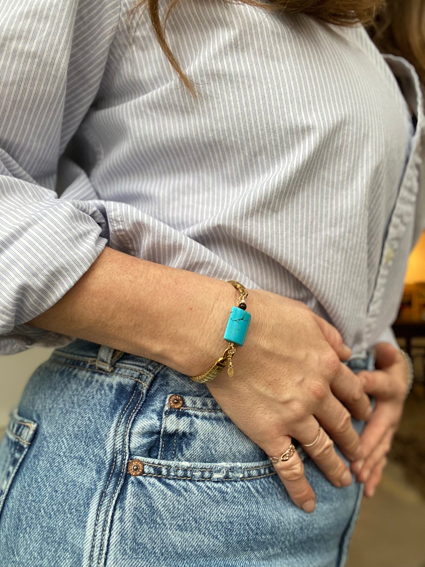 Turquoise and Tiger's Eye Watchband Bracelet