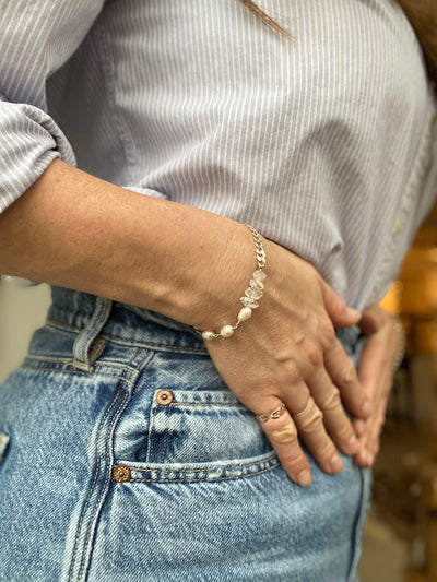 Herkimer and Pearl Silver Bracelet