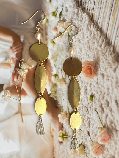 Gold Disc Tassel Earrings