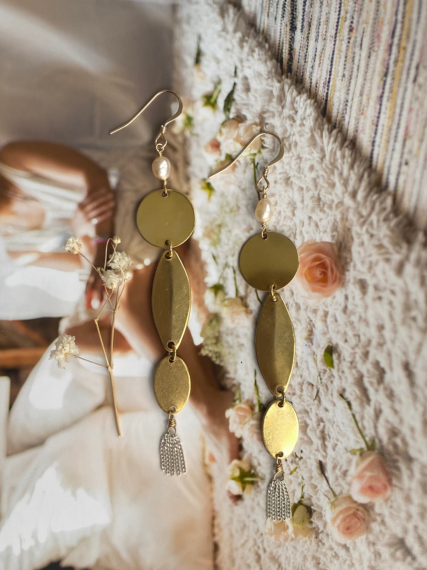 Gold Disc Tassel Earrings