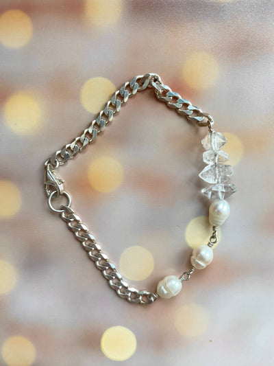 Herkimer and Pearl Silver Bracelet