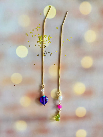 Purple Heart Peridot Punch Threader Earrings