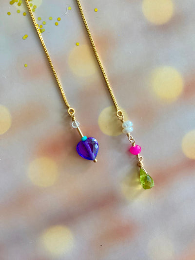 Purple Heart Peridot Punch Threader Earrings