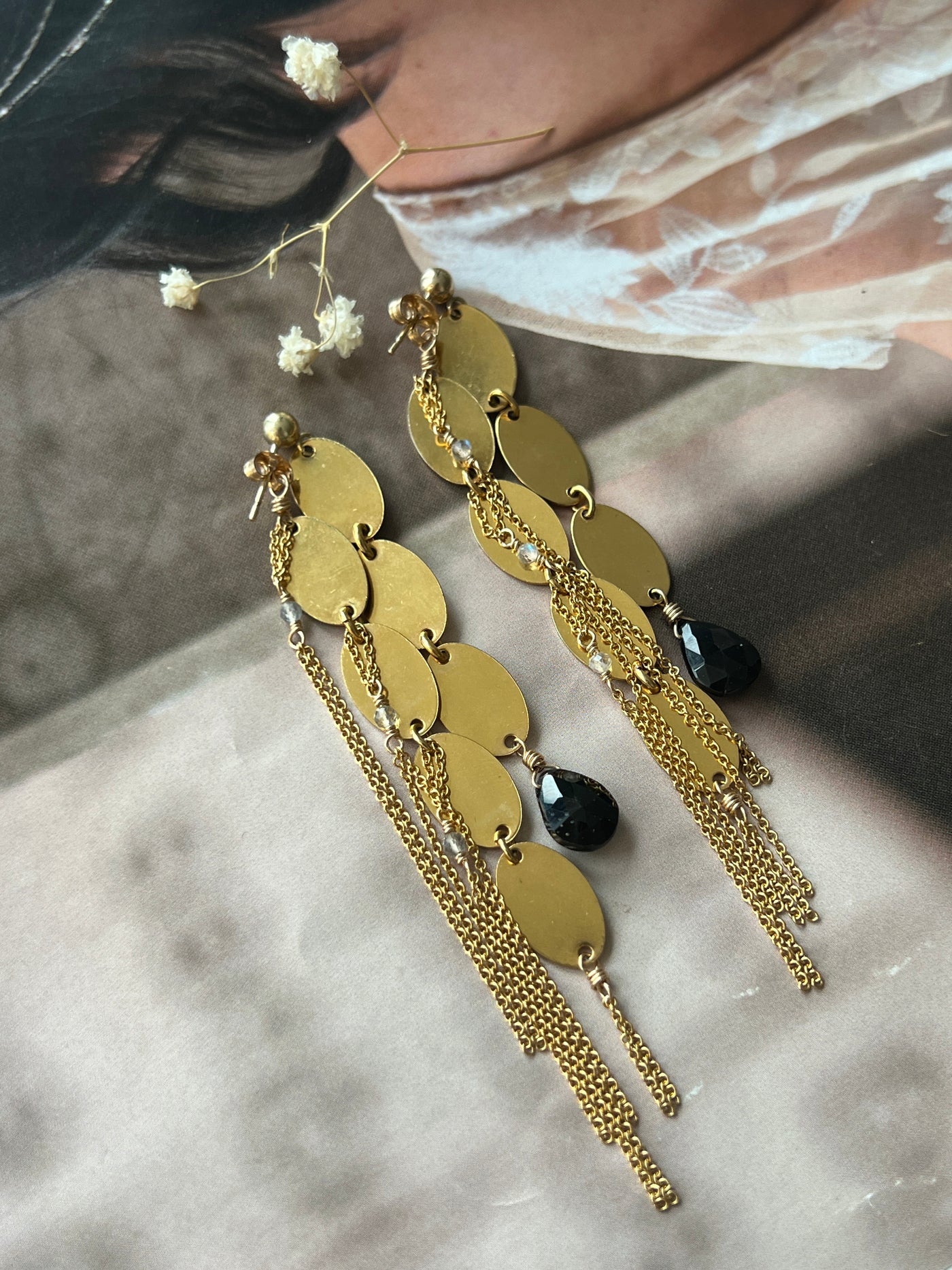 Vintage Golden Disc Drop Earrings