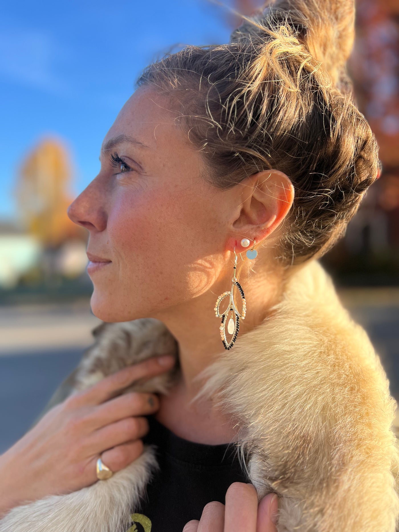 Black Onyx and Moonstone Teardrop Earrings