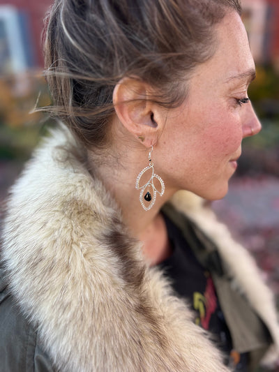 Black Onyx and Moonstone Teardrop Earrings