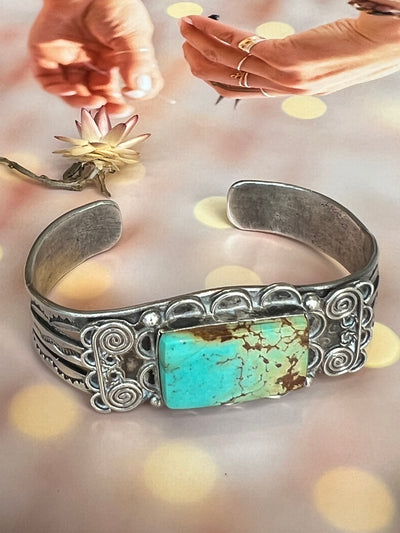 Vintage Navajo Turquoise Silver Cuff