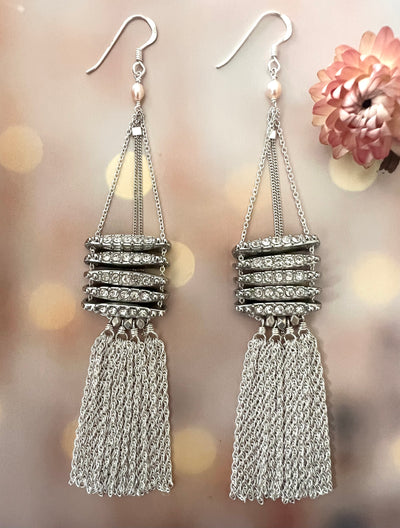 Vintage Rhinestone Tassel Party Earrings