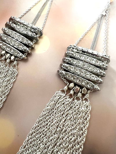 Vintage Rhinestone Tassel Party Earrings