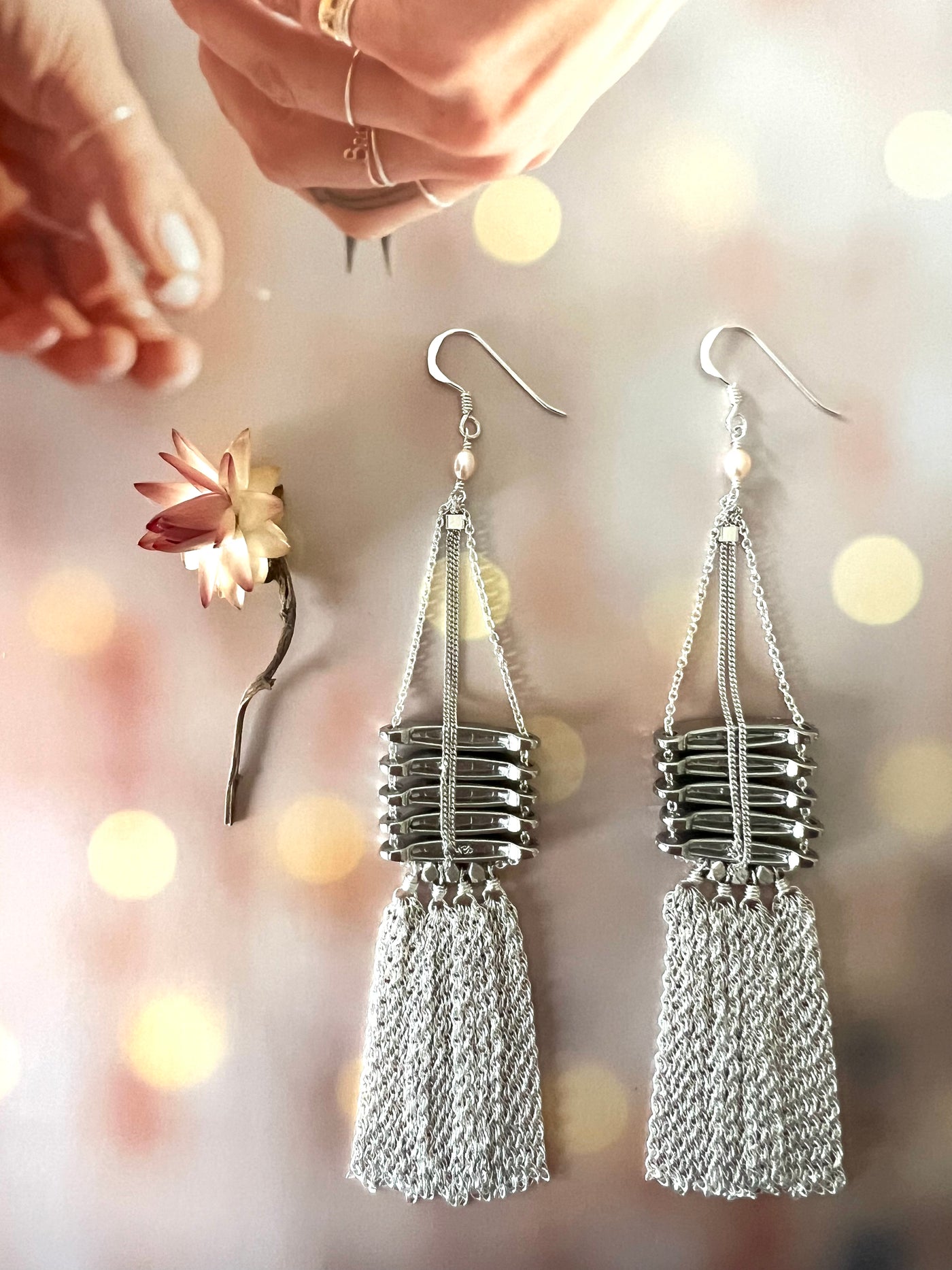 Vintage Rhinestone Tassel Party Earrings