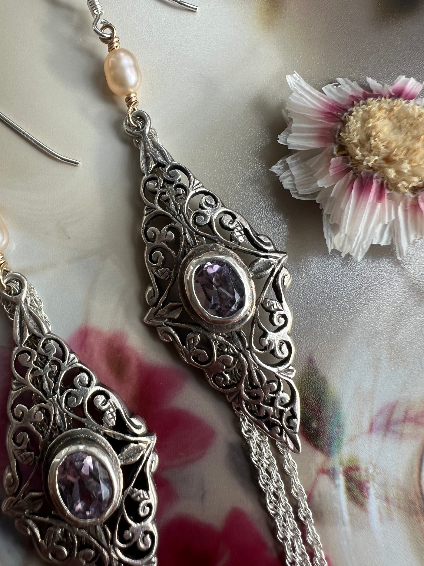 Magic Filigree Amethyst Tassel Earrings