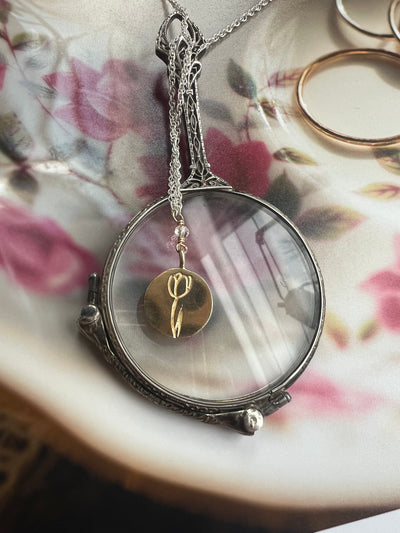 Magnifying Glass and Tulip Charm Necklace