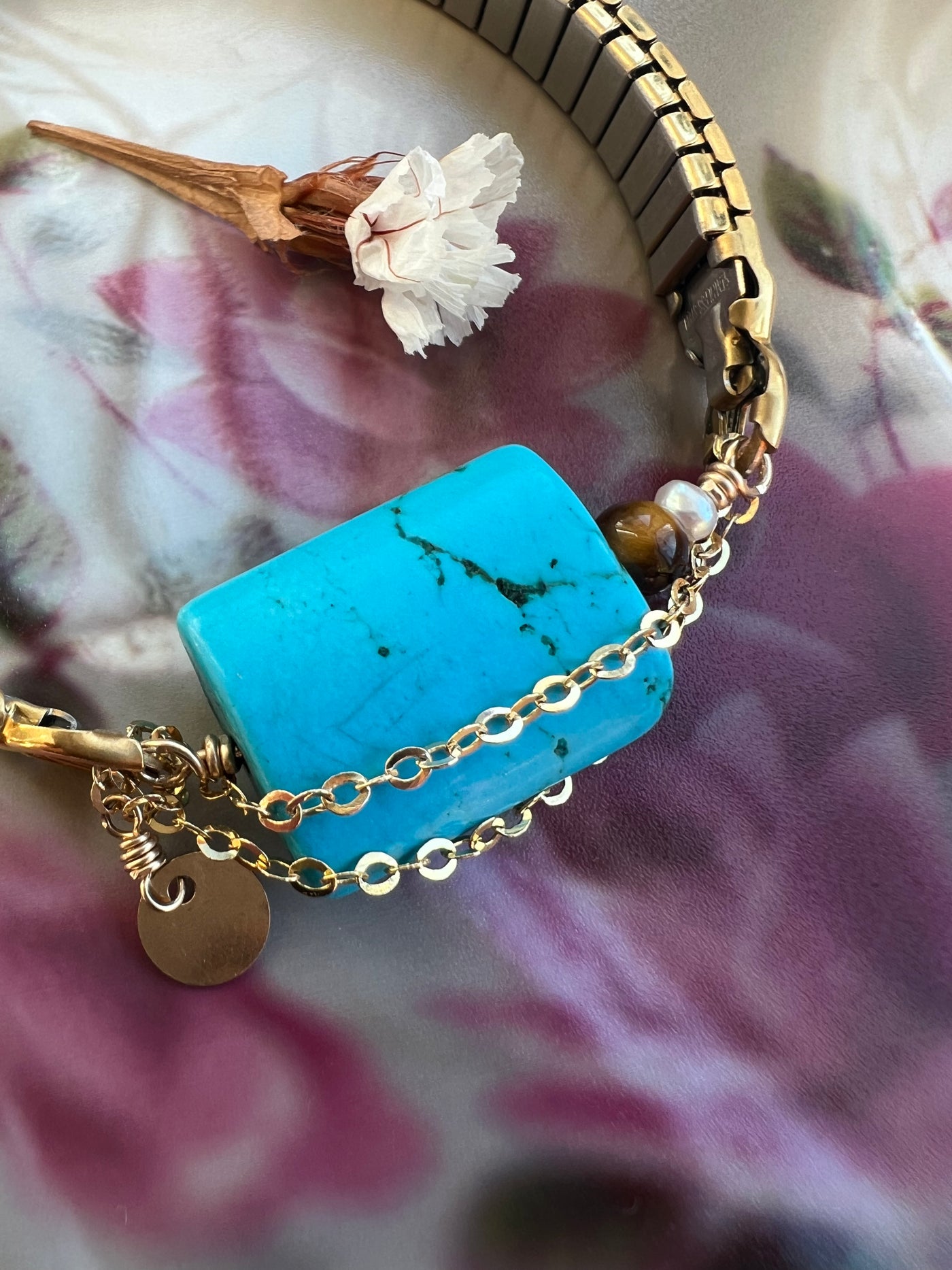 Turquoise and Tiger's Eye Watchband Bracelet