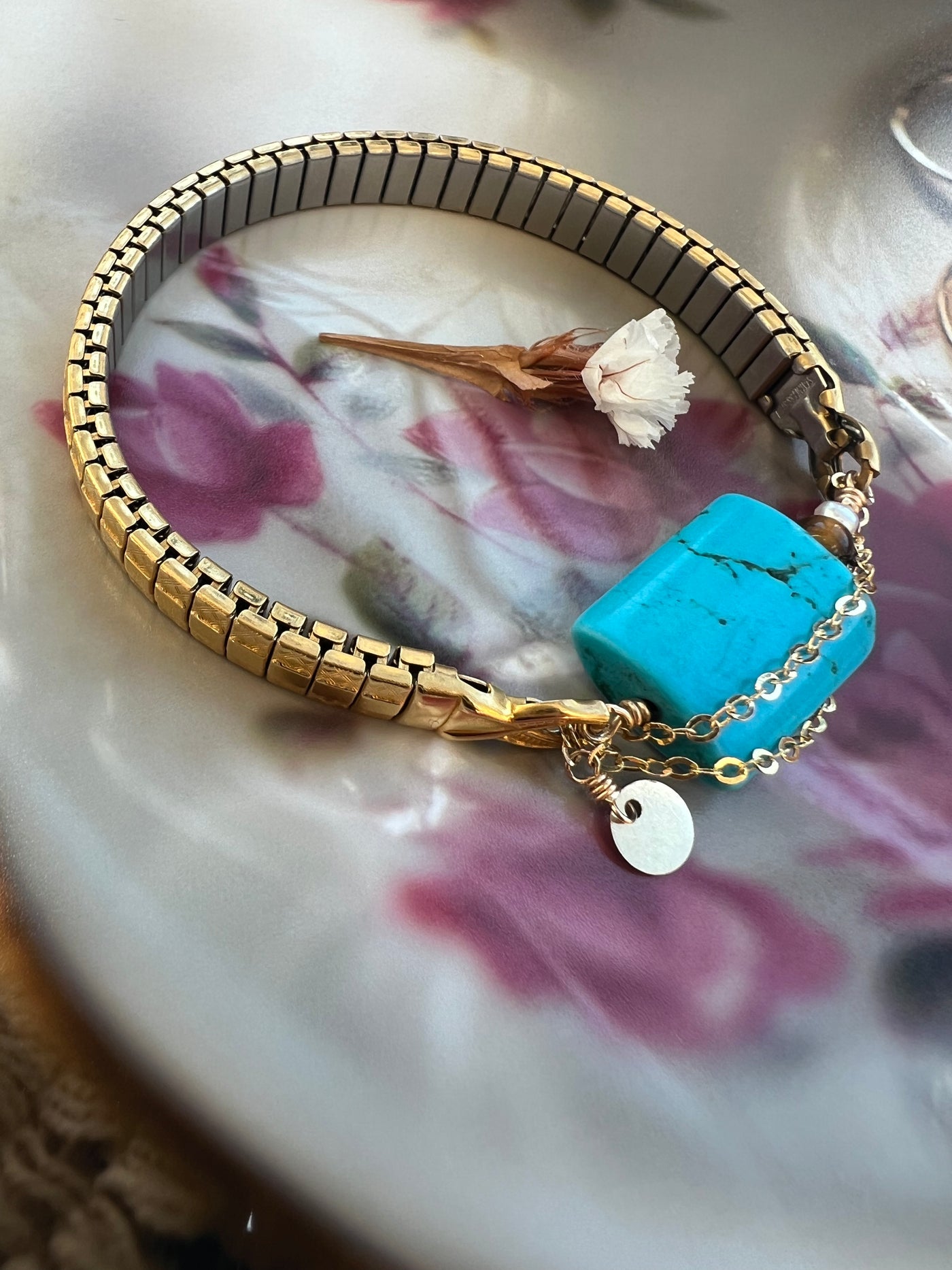 Turquoise and Tiger's Eye Watchband Bracelet