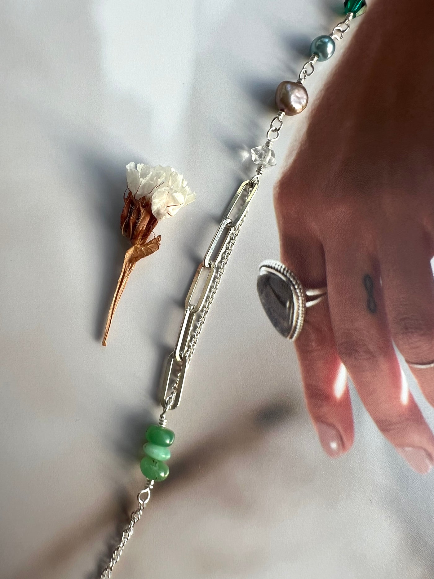 Silver and Green Bracelet