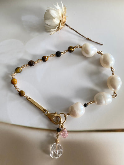 Pearl and Gemstone Dangle Bracelet