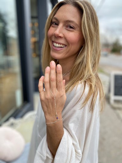 Sterling Evil Eye and Lapis Hand Chain