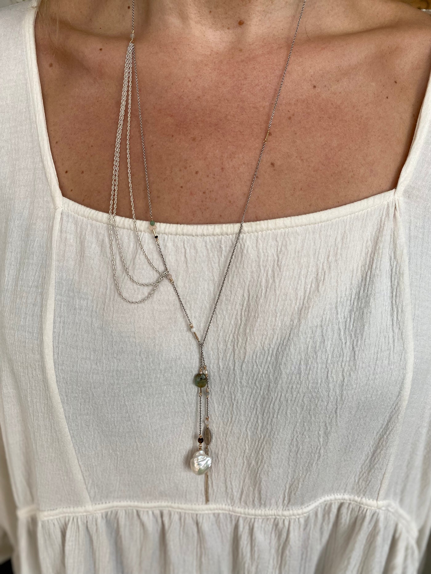 Pearl & Peruvan Opal Wrap Lariat